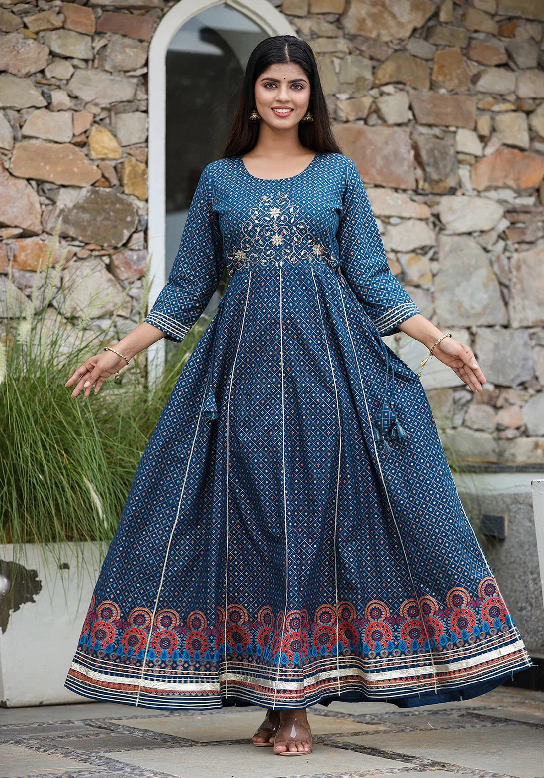 Indian Dress Navy Blue Floral Printed Liva Kurta With Trousers & Dupatta  Kurta Sets for Women Wedding / Party 3 Piece Suit - Etsy